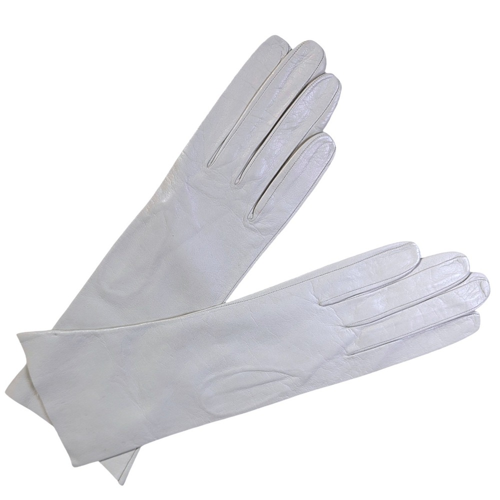 Vintage Lavable Leather Opera‎ Gloves 7 White Mid Length Made in France